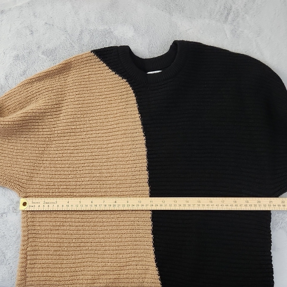 *Mud Pie Colorblock Chunky Knit Sweater Tunic Black Beige Balloon Sleeve Small - Picture 10 of 10